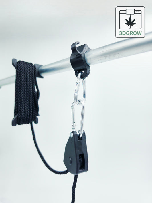 3DGROW Aufhängung für Growbox – Ohne & Mit Karabiner – 16–25mm – Lüftung / Lampen / Seilratschen