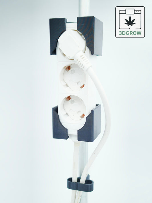 3DGROW Steckdosenhalter mit Kabelclip für Growbox-Stangen – Halter für Steckdosenleisten